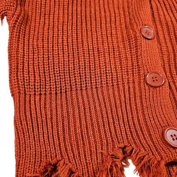 Love Tree Distressed V Neck Button Up Cropped Cardigan, Burnt Orange, Small - Picture 8 of 14